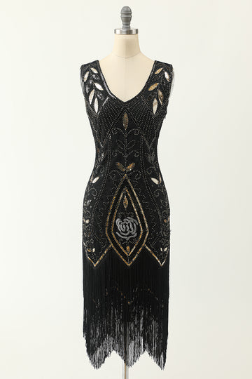 Vestido Preto de Lantejoulas Dos Anos 20